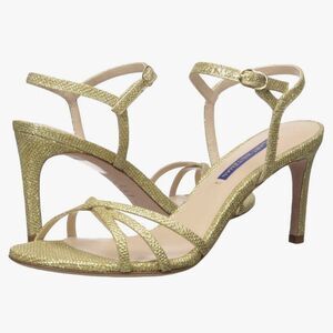 STUART WEITZMAN Starla Stiletto Heel Sandal, Gold Noir, Women 9.5 Preowned